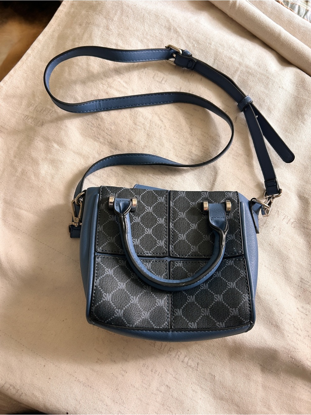 Steve Madden Navy Blue SM Logo Crossbody Satchel